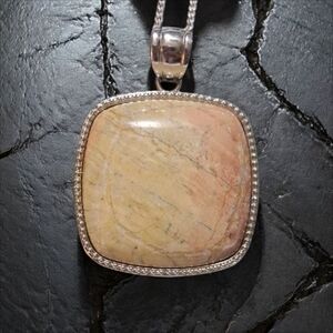 Inlay Frame Square Rainbow Picasso Stone Stainless Steel Necklace